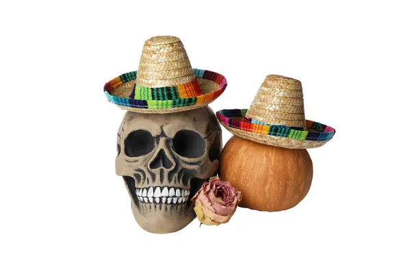 Png Crânio Para Dia Dos Mortos México Com Abóboras Flores — Fotografia de Stock