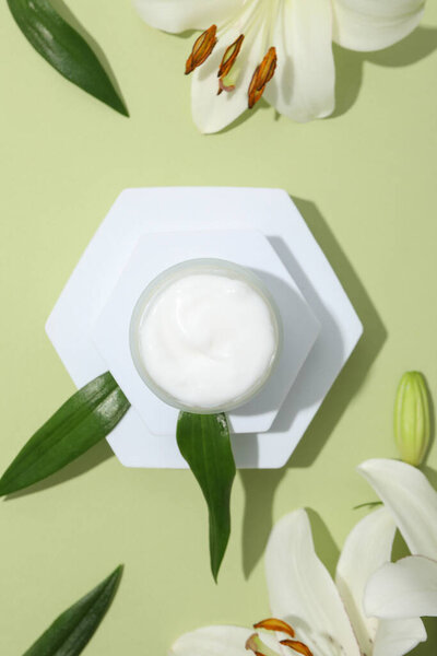 Concept of skin care, cream cosmetic, top view