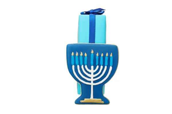 Png Gingerbread Hanukkah Gift Box Isolated White Background — Stock Photo, Image