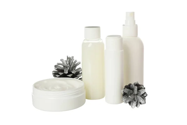 Png Cosmetische Flessen Pot Met Room Geïsoleerd Witte Achtergrond — Stockfoto