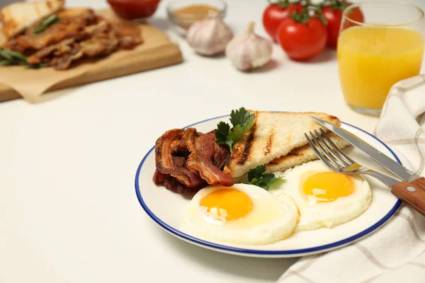 Pequeno Almoço Saboroso Delicioso Conceito Comida Carne Bacon Frito — Fotografia de Stock