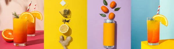 Collage of photos of an orange drink