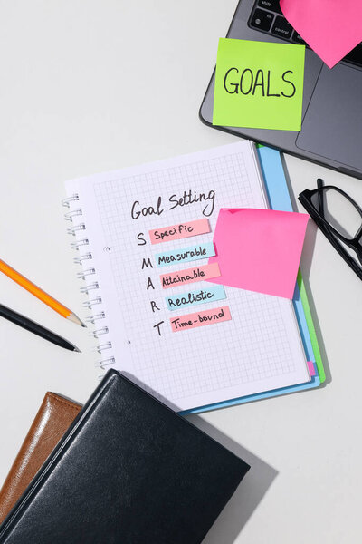 План действий в блокноте с ноутбуком и чаем