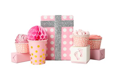 PNG, Gift boxes, sweets and paper cups, isolated on white background clipart