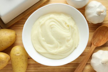 Patates püresi, lezzetli ve lezzetli yemek kavramı.