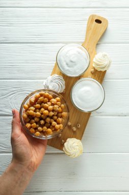 Aquafaba, vejetaryen yemek ve yemek kavramı.