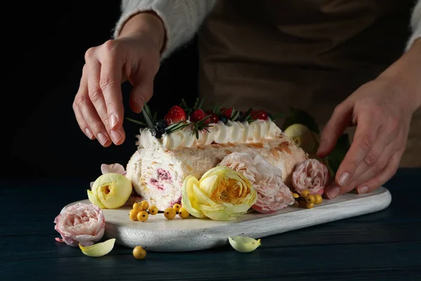 Meringue roll, concept of tasty and delicious food