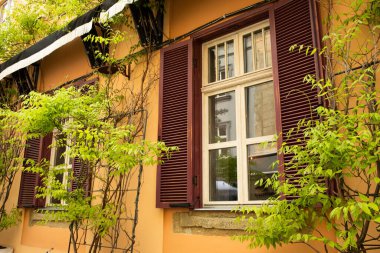 windows ile eski bir evin duvarında