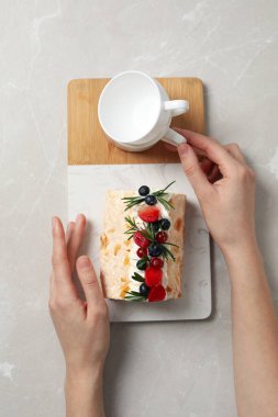 Kremalı pasta, lezzetli ve lezzetli yemek kavramı.