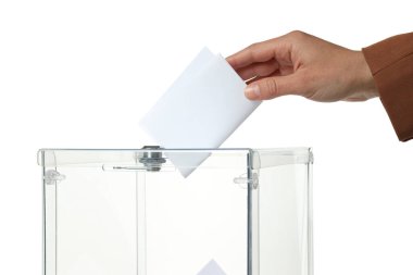PNG, Şeffaf kutu ve oy kağıdı ile el, beyaz arka planda izole