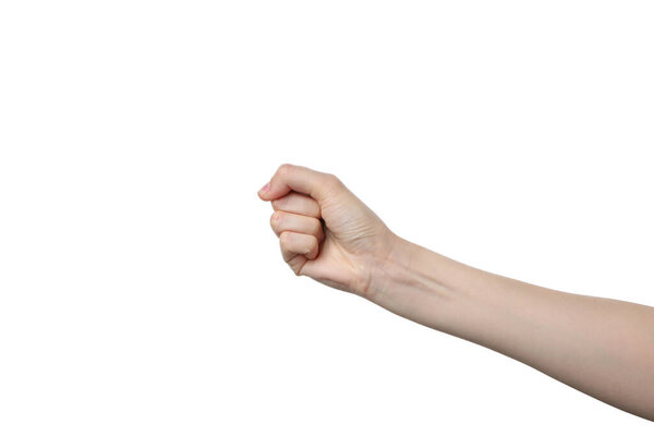PNG,female hand folded into a fist, isolated on white background
