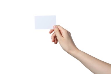 PNG, bir kadının elinde boş bir kağıt parçası, beyaz arka planda izole edilmiş.