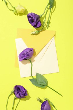 Açık yeşil arka planda taze çiçekli bir yaprak..