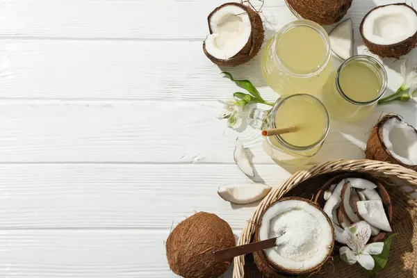 Coconut water, concept of tasty and natural coconut drink