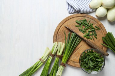 Taze soğan, taze sebze konsepti, taze çiğ yiyecek.