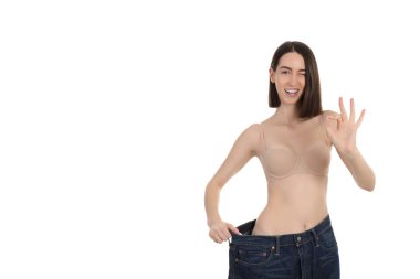 PNG thin girl wearing oversized pants isolated on white background. clipart