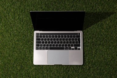 Çimlerin üzerinde dizüstü bilgisayarlar, üst görünüm.