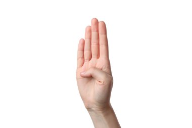 PNG, el, dört parmak gösteriyor, beyaz arka planda izole edilmiş.