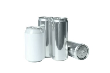 PNG, içecekler için parlak teneke kutular, beyaz arka planda izole.