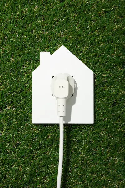 Decorative house with electric cable on the grass