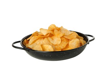 PNG, kasede patates cipsi, beyaz arka planda izole edilmiş.