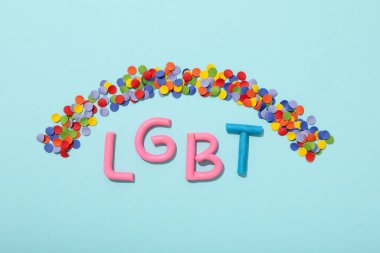 LGBT geçit konsepti, ışık arkaplanı kelimesi.