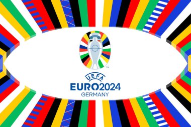 KYIV, UKRAINE - 16 Mayıs 2024: Almanya 'da UEFA Euro 2024 için tasarım, futbol kupası, futbol yazı