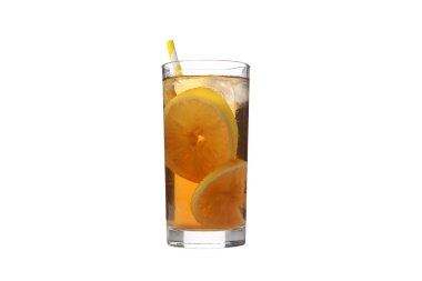 PNG,A glass of cold tea with an orange, isolated on white background clipart