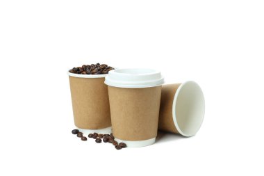 PNG, kahve için Kraft bardakları, beyaz arka planda izole edilmiş.