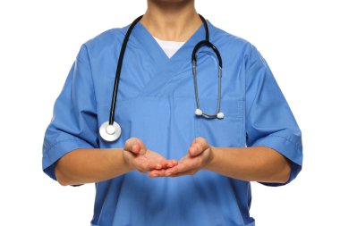 PNG, steteskoplu doktor, beyaz arka planda izole edilmiş.