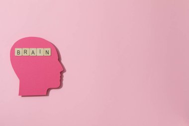 Üzerinde yazı olan bir insan kafası silueti..