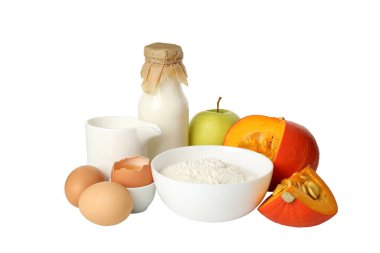 PNG, fırın, elma ve balkabağı malzemeleri, beyaz arkaplanda izole