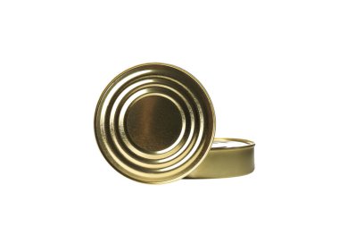 PNG, altın bir kutuda üç teneke kutu, beyaz arka planda izole edilmiş..