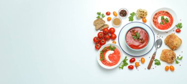 Domates çorbası, sağlıklı yiyecek konsepti, sağlıklı beslenme.