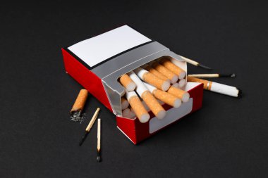 Siyah arka planda bir paket kibrit.