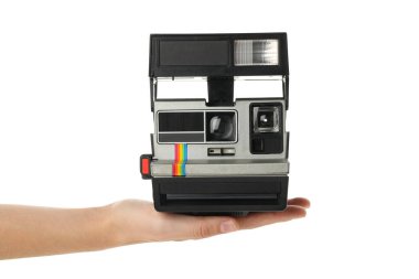 PNG ve Retro kamera beyaz arkaplanda izole edildi