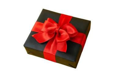 Kara Cuma, kırmızı fiyonklu siyah hediye kutusu yakın plan, Üretken yapay zeka teknolojisi, PNG