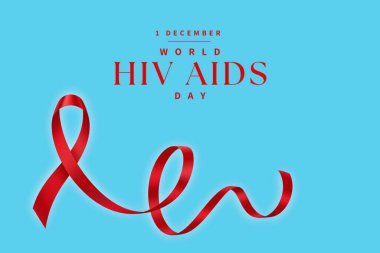 AIDS günü, kırmızı kurdele ve mavi arkaplanda yazı