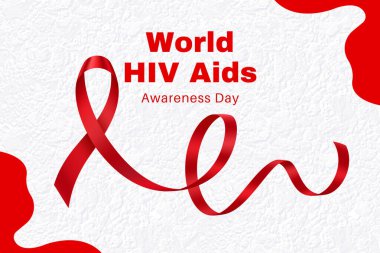 AIDS günü, kırmızı kurdele ve beyaz arkaplanda yazı