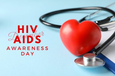 AIDS Günü, müzik defteri, fonendoskop ve metin içeren hafif bir arkaplan