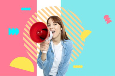 Yaratıcı tasarım, parlak bir arka planda, boynuzlu bir kız..