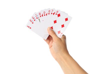 PNG, elinde kartlar, beyaz arkaplanda izole