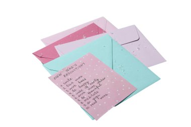 PNG, yeni yıl kararları, yeni yıl dekorlu defter, beyaz arka planda izole.