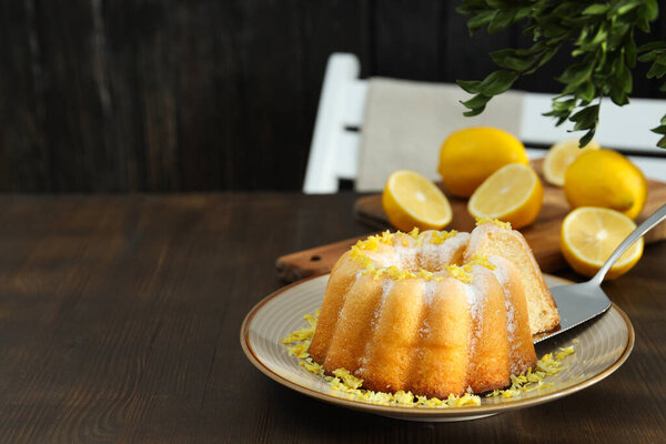 Tasty bake food concept - delicious lemon cake