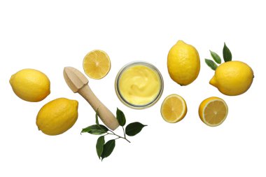 PNG, Lemon curd, lemon with cream in a glass, transparent jar, isolated on a white background. clipart