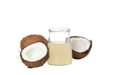 PNG, kavanozda hindistan cevizi sütü, beyaz arka planda izole edilmiş..