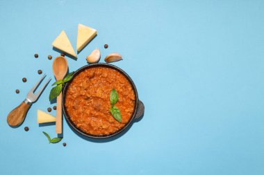 Bolonez sosu, lezzetli ve lezzetli yemek konsepti.