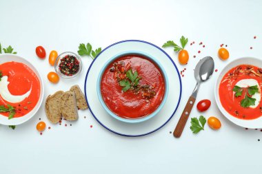 Domates çorbası, sağlıklı yiyecek konsepti, sağlıklı beslenme.