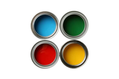 PNG, boya, renkli boya kutuları, üst görünüm, beyaz arkaplanda izole edilmiş.