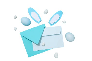 PNG, Paskalya, kağıt tavşan kulakları, zarflı, beyaz arka planda izole edilmiş.